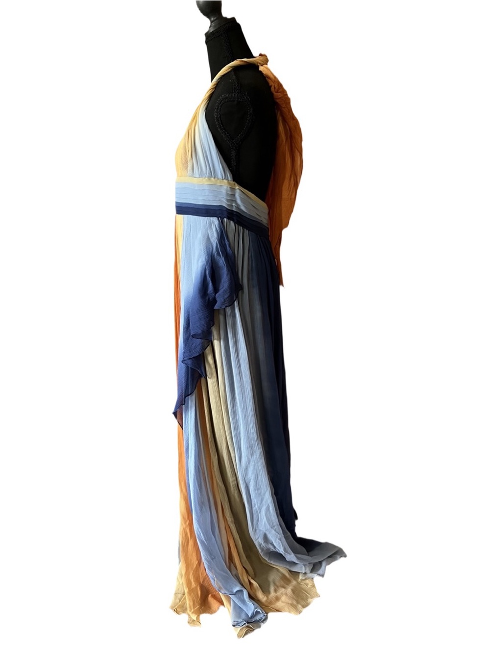 Calypso St. Barth Halter Ombre Maxi Dress in Blue, Gold & Cream - Picture 3 of 6